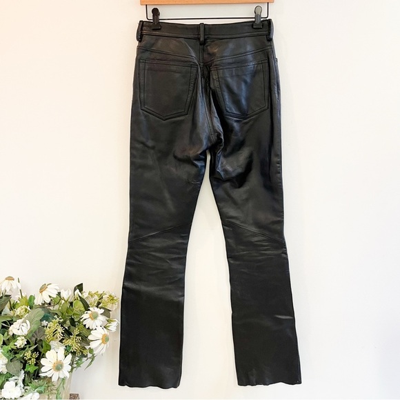 Trek New York Black Leather Boot Cut Raw Edge Pants Size 6 (Tall) - Picture 3 of 13